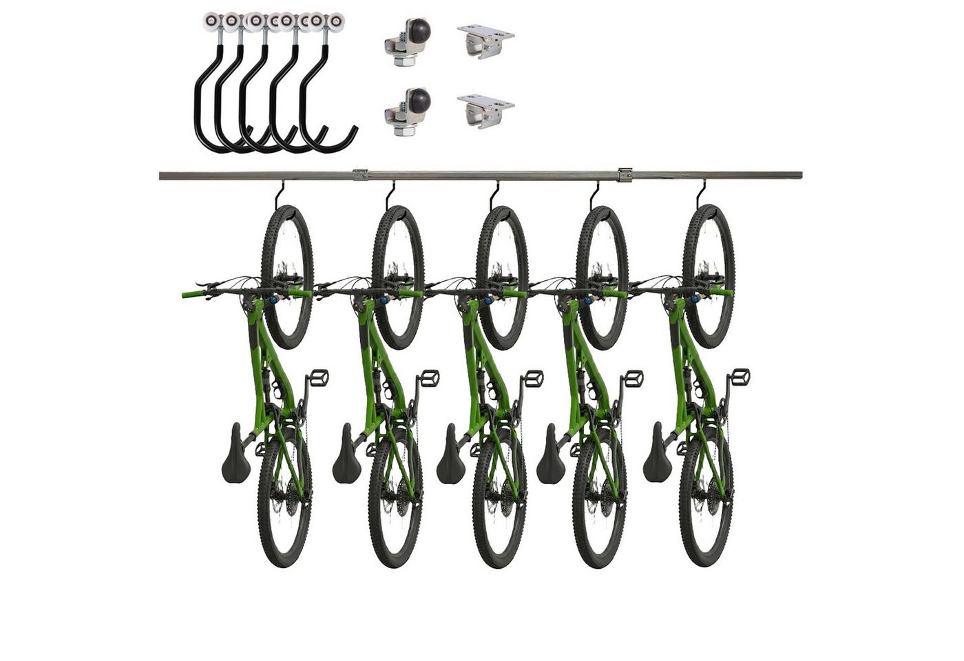 ATTAS Fahrradhalter Aufhängung Schiene, 5 Laufwagen mit Fahrradhaken, Verzinkter Stahl (Set, 1-2M Länge), Fahrradaufhängung Bild 5