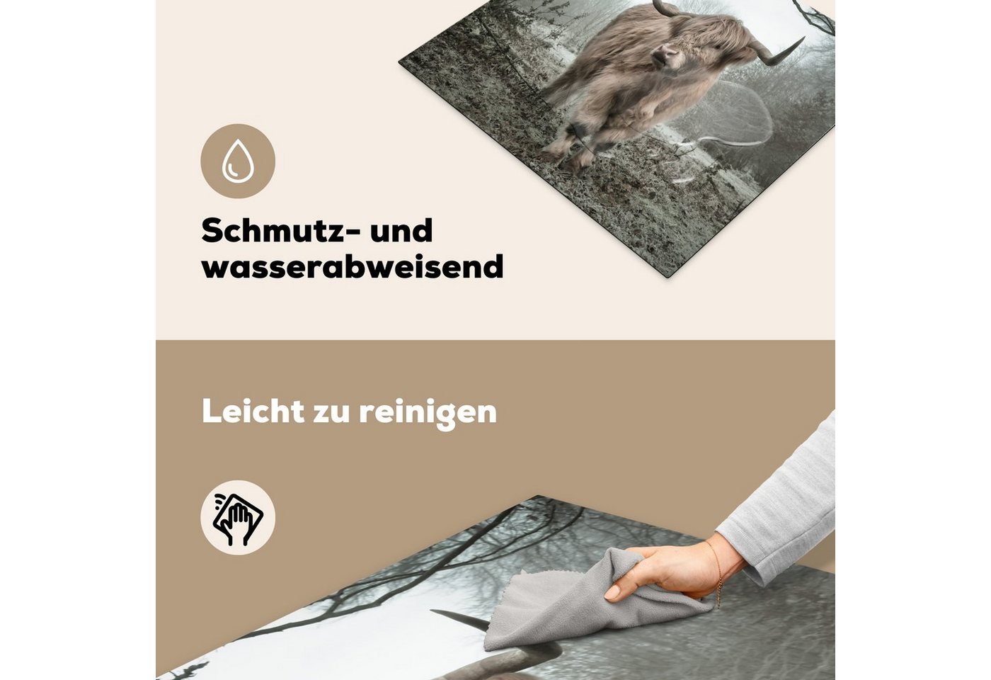 MuchoWow Herd-Abdeckplatte Schottischer Highlander - Wald - Nebel - Kuh - Tiere - Natur, Vinyl, (1 tlg), Ceranfeldabdeckung Küche, Herdabdeckplatte Einteilig, 60x52 cm Bild 4
