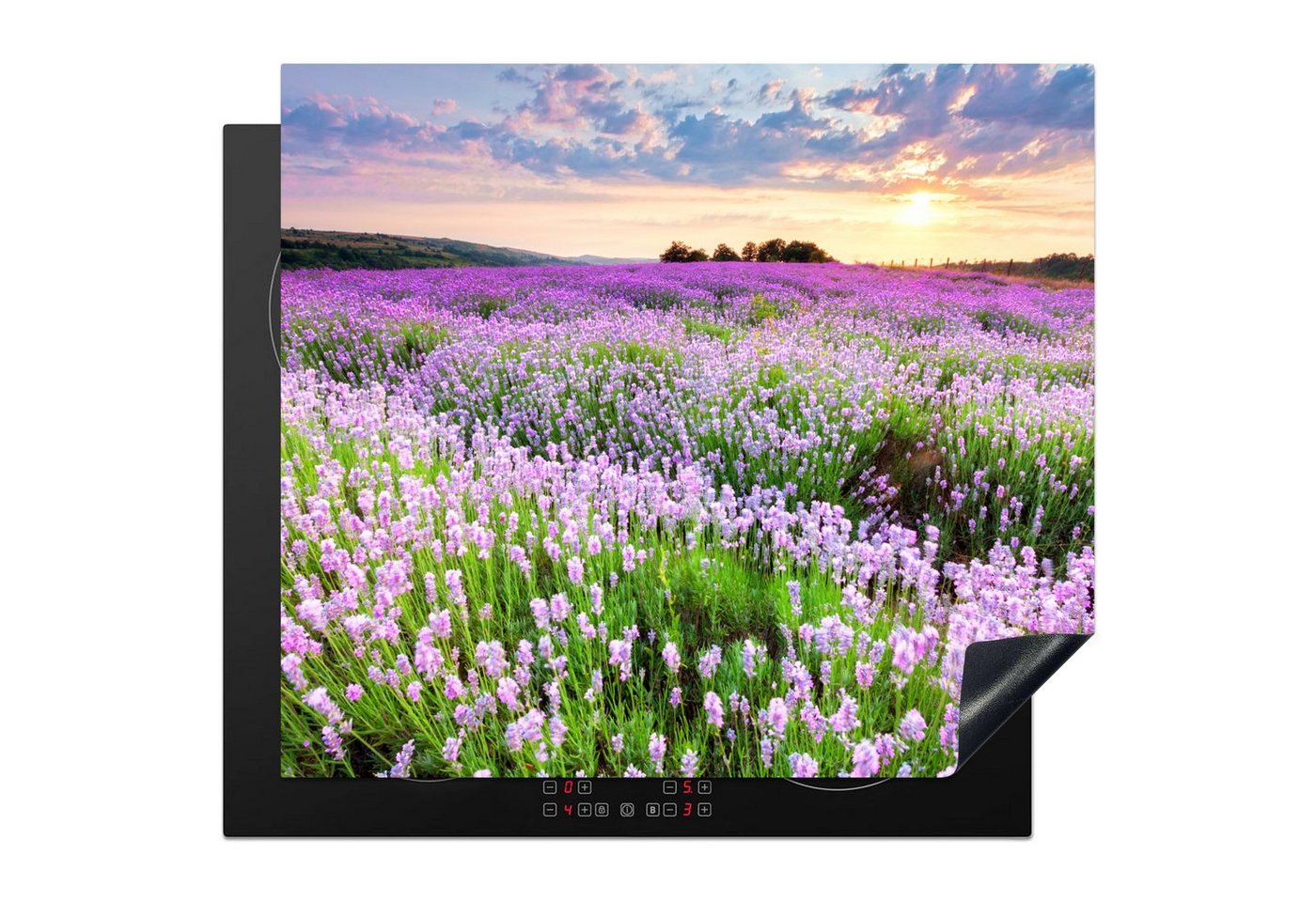 MuchoWow Herd-Abdeckplatte Blumen - Lavendel - Lila - Himmel - Sonnenuntergang - Wiese - Natur, Vinyl, (1 tlg), Abdeckplatte für Ceranfeld, Herd Inductionsmatte, 57.6x51.6 cm Bild 4