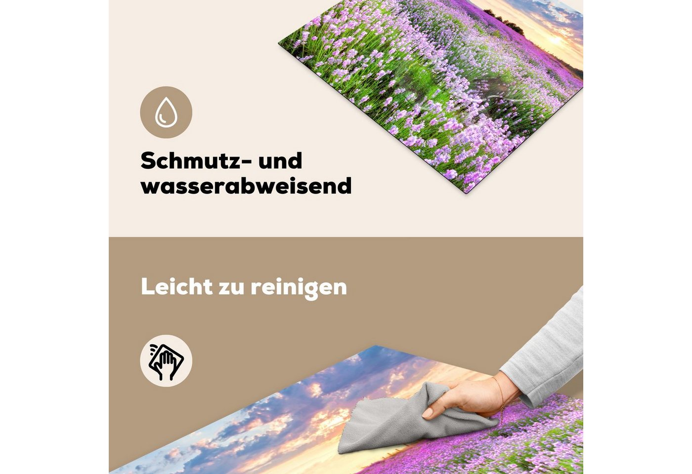MuchoWow Herd-Abdeckplatte Blumen - Lavendel - Lila - Himmel - Sonnenuntergang - Wiese - Natur, Vinyl, (1 tlg), Abdeckplatte für Ceranfeld, Herd Inductionsmatte, 57.6x51.6 cm Bild 5
