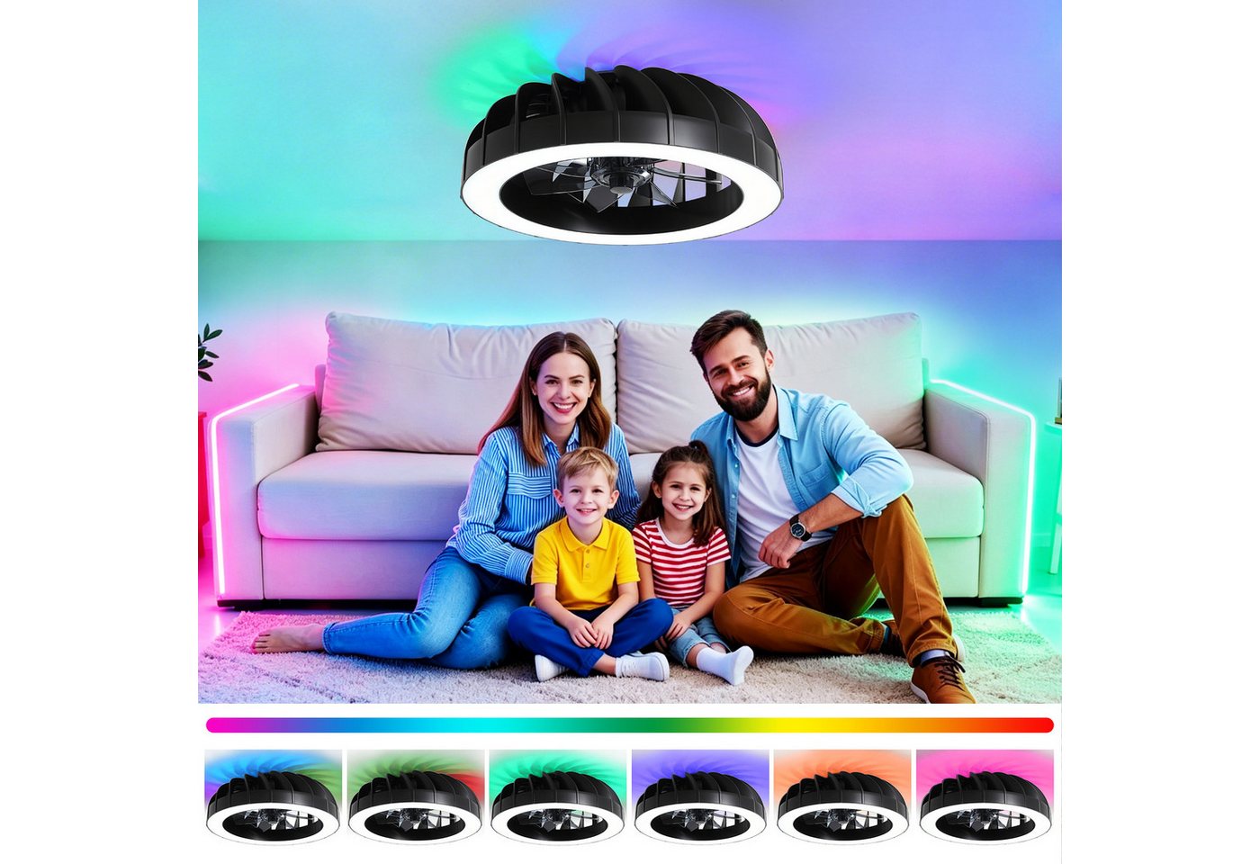 RRBEST Deckenventilator RGB Deckenventilator mit Beleuchtung, Dimmbar Deckenleuchte, mit Fernbedienung, 6 Windstufen, 3000K-6500K Bild 2