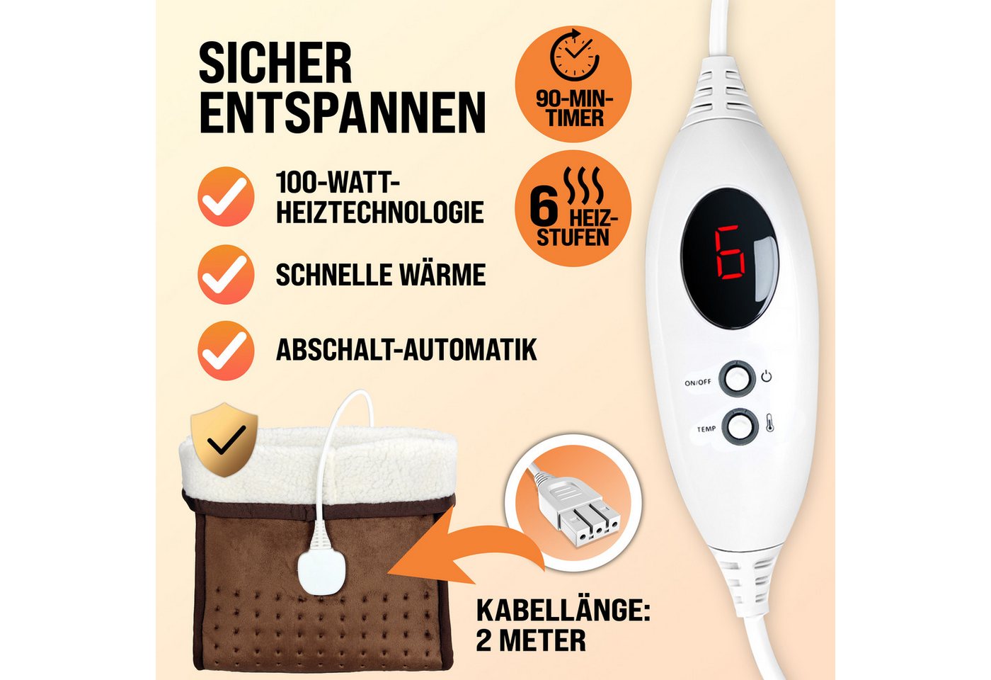 monzana Elektrofußwärmer Elektrofußwärmer, 1-tlg., elektrischer Fußwärmer 6 Heizstufen 90min Timer Größe 47 Fußheizung Bild 3