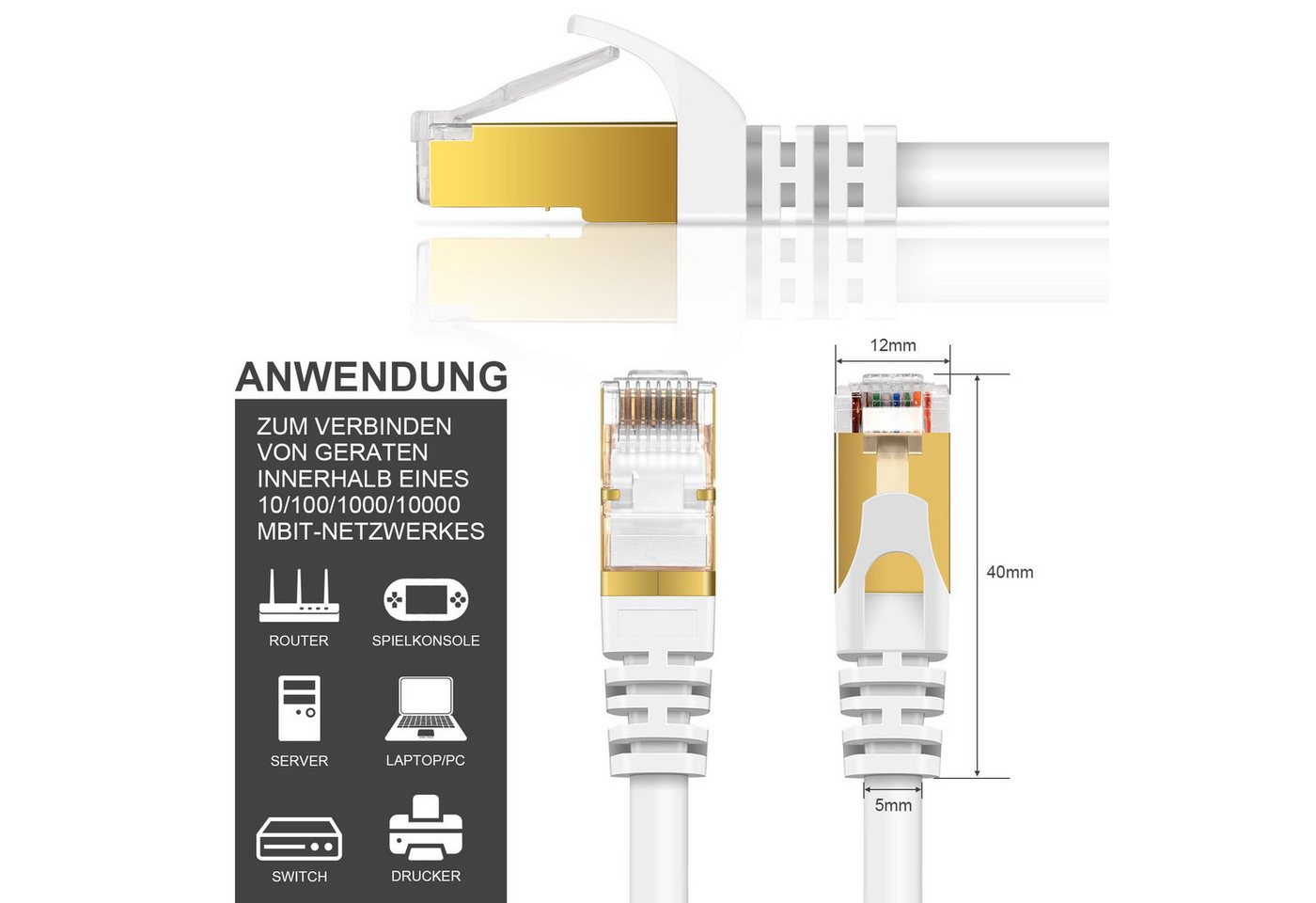 VERCO Cat 7 Netzwerkkabel rundes LAN-Kabel, RJ-45 (Ethernet), (500 cm), 10 / 100 / 1000 Mbits Geschwindigkeit bis 1 Gbits S/FTP Patchkabel Bild 4