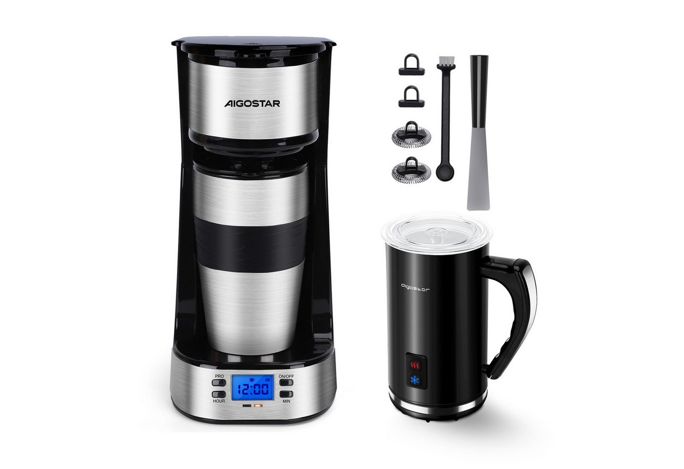 Aigostar Filterkaffeemaschine Kaffeemaschine mit Thermobecher 420ml, Abnehmbarer Filter, 750W, Mit 24h-Timer, LCD-Anzeige, AutoClean-Funktion Bild 5