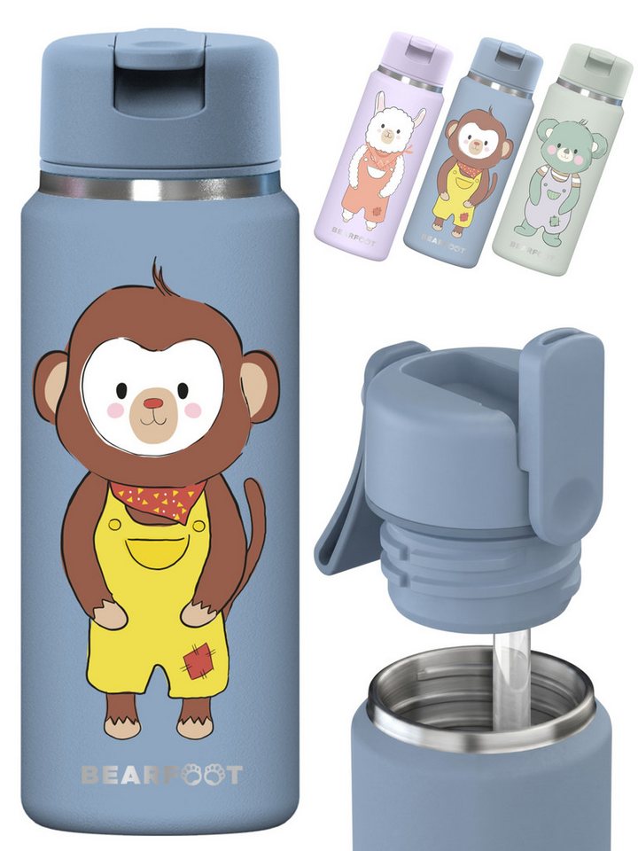 BEARFOOT Trinkflasche TINY Thermo Kinder Trinkflasche Edelstahl - Affe, Thermosflasche, auslaufsicher, Edelstahl, Kinderflasche, BPA-frei