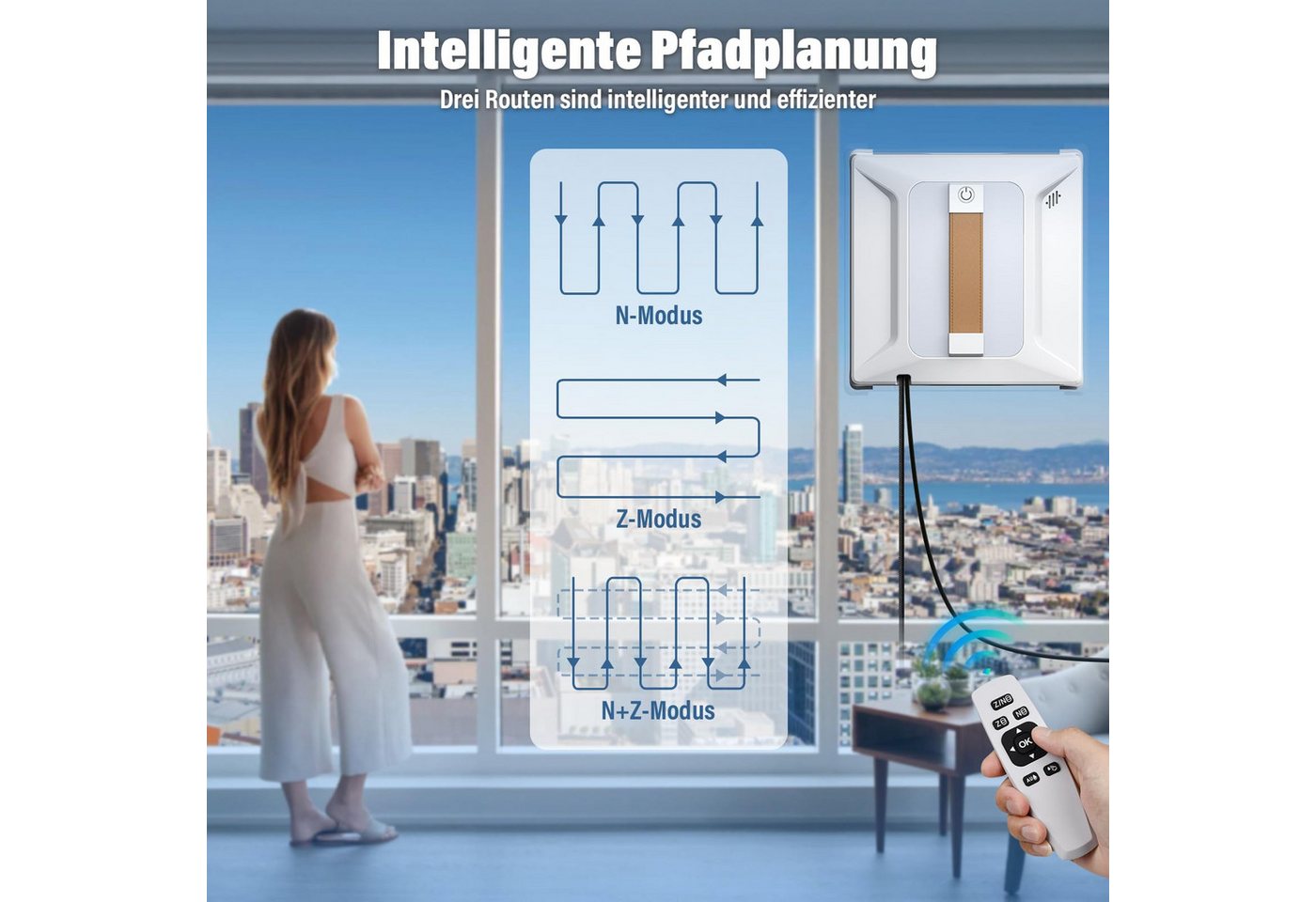 AIBISTAR Fensterputzroboter Fenstersauger Automatischer Fensterreiniger Elektrisch 6000KPA, (1-St) 100 ml Wassertank,Intelligentes Sprühsystem,Absturzsicherung Bild 5