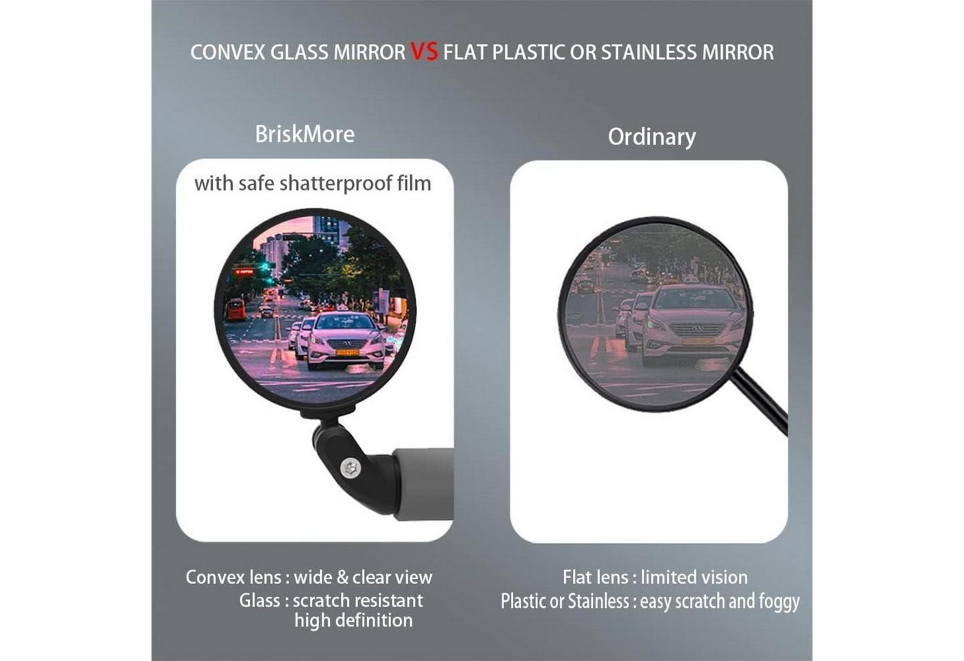 LuxusKollektion Fahrradspiegel Fahrradspiegel HD-Glas konvexe Linse 2 Stück Bruchsicher Schwarz Bild 4