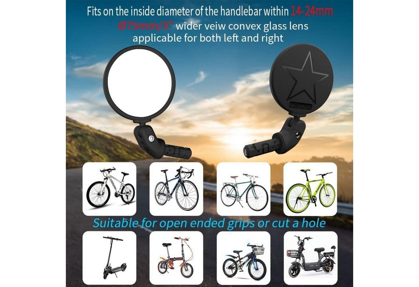 LuxusKollektion Fahrradspiegel Fahrradspiegel HD-Glas konvexe Linse 2 Stück Bruchsicher Schwarz Bild 5