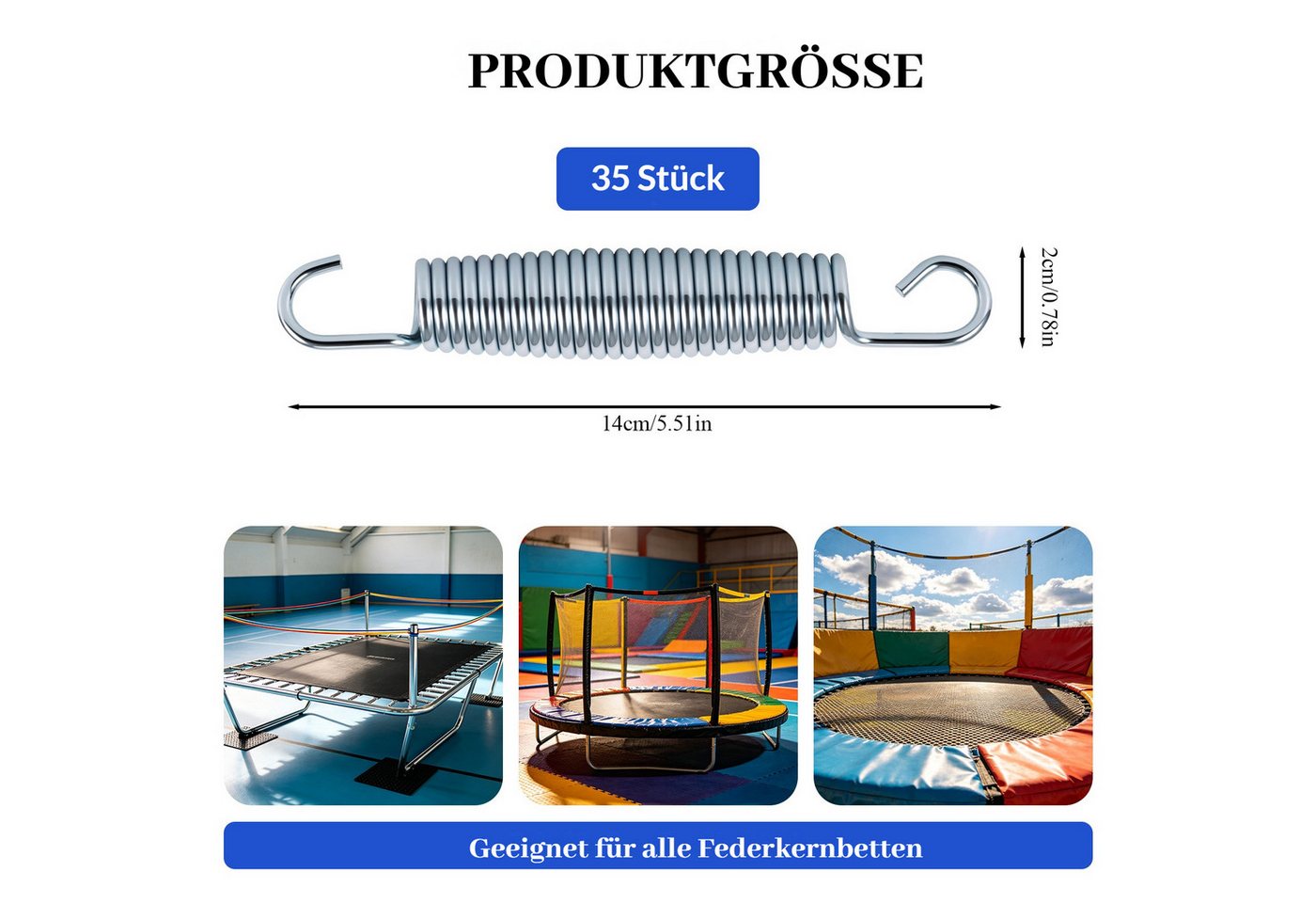 BlingBin Trampolinsprungfeder 35 Stück verzinkte Stahl-Ersatzfedern für Trampoline,robustes Federset (35er Set, 35 St., Gesamtlänge 14 cm, Federlänge 9,3 cm Stahldrahtdurchmesser 3,2 mm), Trampolinzubehör für alle gängigen Gartentrampoline zum Springen Bild 5