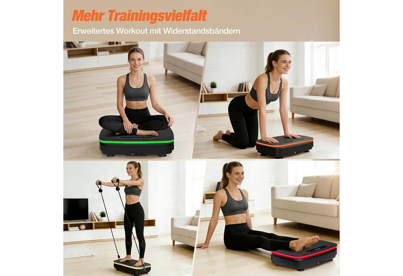 DH FitLife Vibrationsplatte für Zuhause, 99 Stufen & 9 Auto-Programme, 150 W, 99 Intensitätsstufen, (Set, mit Trainingsbändern), Bluetooth, leise, mit Fernbedienung & Trainingsbändern, bis 150 kg Bild 5