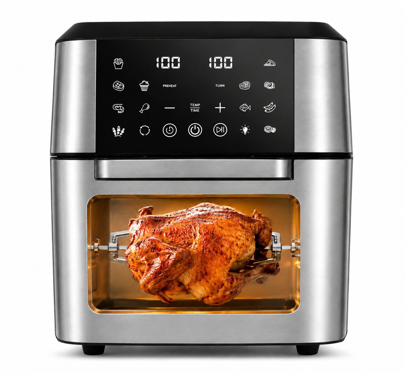 PHILODECO Heißluftfritteuse Mini-Backofen 12L, 1800W, 12 Programme, Sichtfenster, Innenbeleuchtung, 1800 W, Innenbeleuchtung, Timer, 7 Anhänge