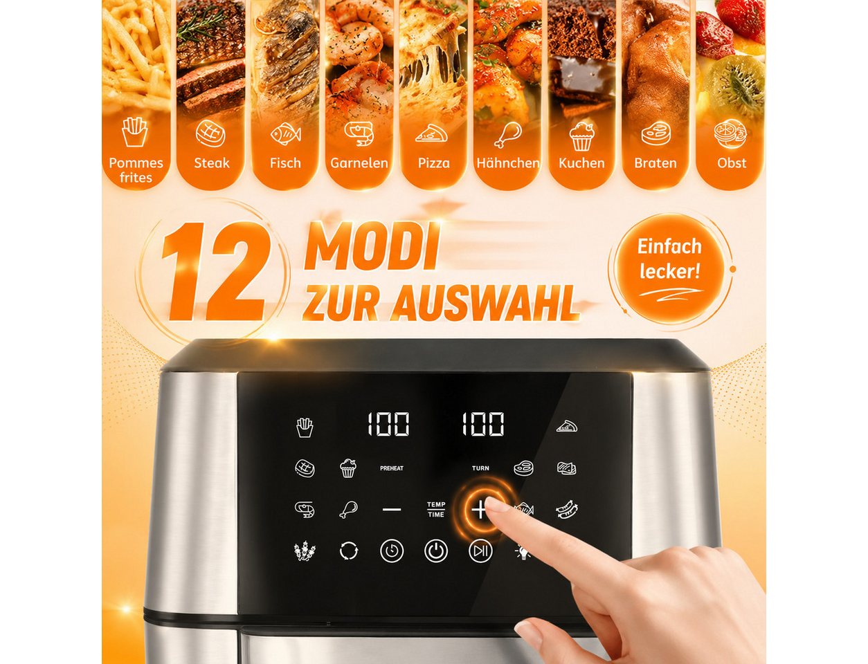 PHILODECO Heißluftfritteuse Mini-Backofen 12L, 1800W, 12 Programme, Sichtfenster, Innenbeleuchtung, 1800 W, Innenbeleuchtung, Timer, 7 Anhänge Bild 2