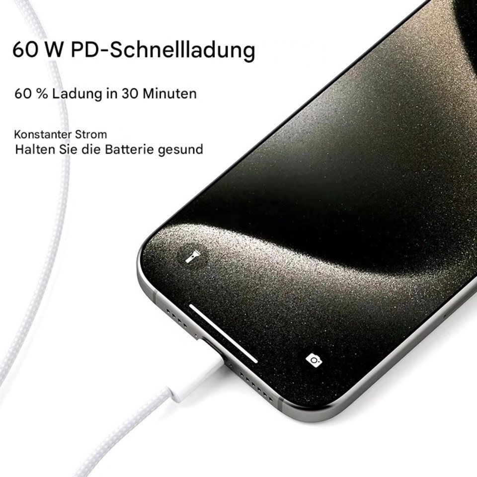 Wrischan 1M USB Typ-C zu Typ-C Schnellladekabel PD 60W USB-Kabel, 60W Schnellladekabel mit 1 Meter Länge. Bild 4