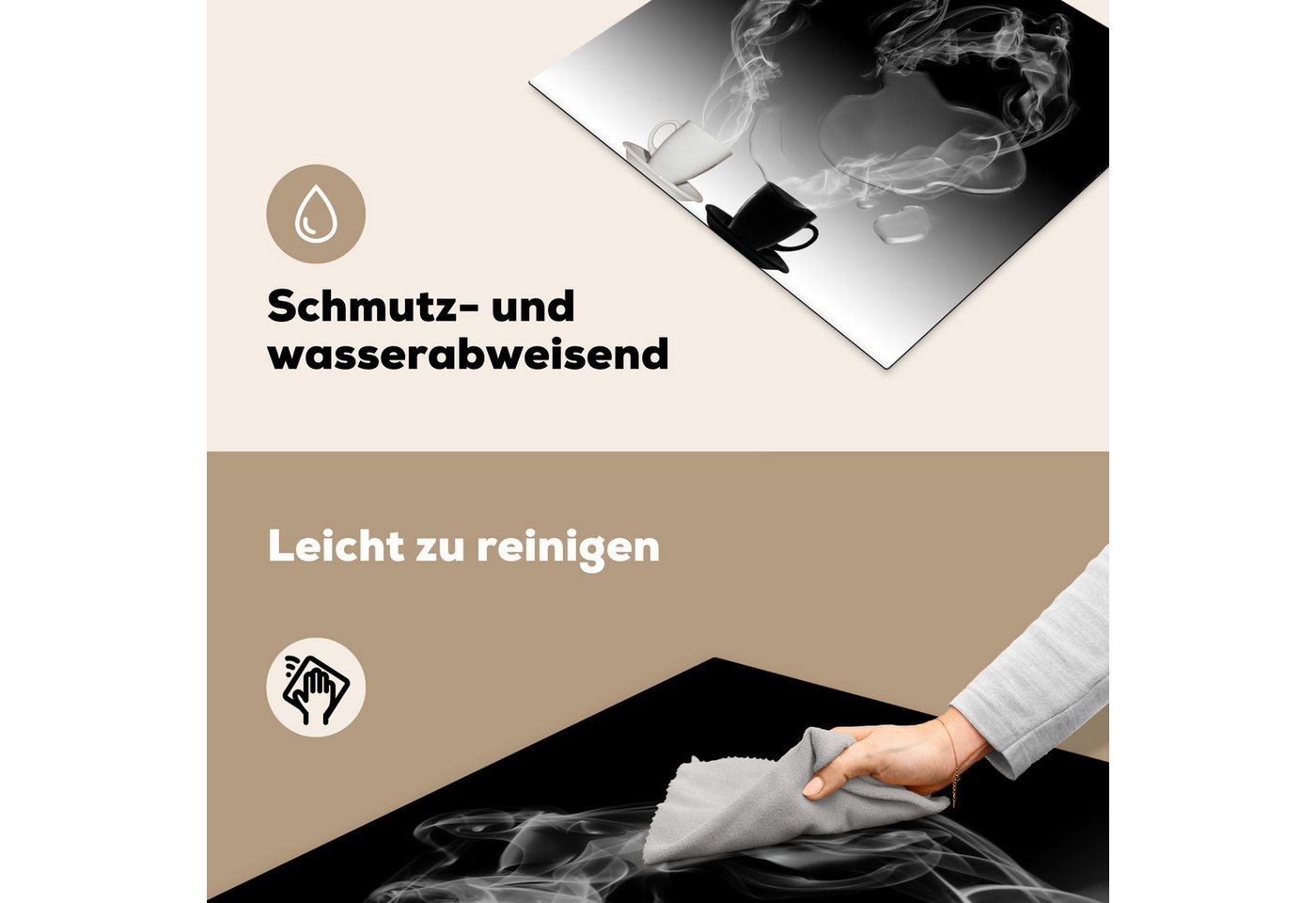MuchoWow Herd-Abdeckplatte Kaffee - Herz - Wasserdampf - Schwarz - Weiß, Vinyl, (1 tlg), Ceranfeldabdeckung Küche, Herdabdeckplatte Einteilig, 60x52 cm Bild 2