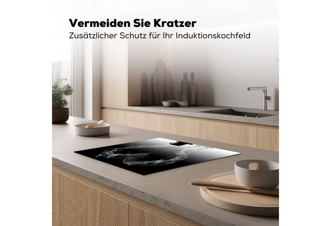 MuchoWow Herd-Abdeckplatte Kaffee - Herz - Wasserdampf - Schwarz - Weiß, Vinyl, (1 tlg), Ceranfeldabdeckung Küche, Herdabdeckplatte Einteilig, 60x52 cm Bild 5