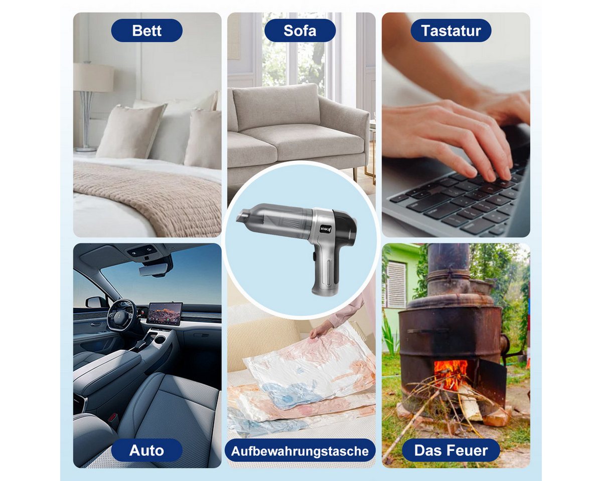 KNKA Akku-Handstaubsauger 3 in 1 Auto-Staubsauger,9000pa USB aufladbar Tragbar Mini Staubsauger, 120 W, kabellos, mit HEPA-Filter, für Büro Genutzt, Haus, Küche, Tierhaare Bild 2