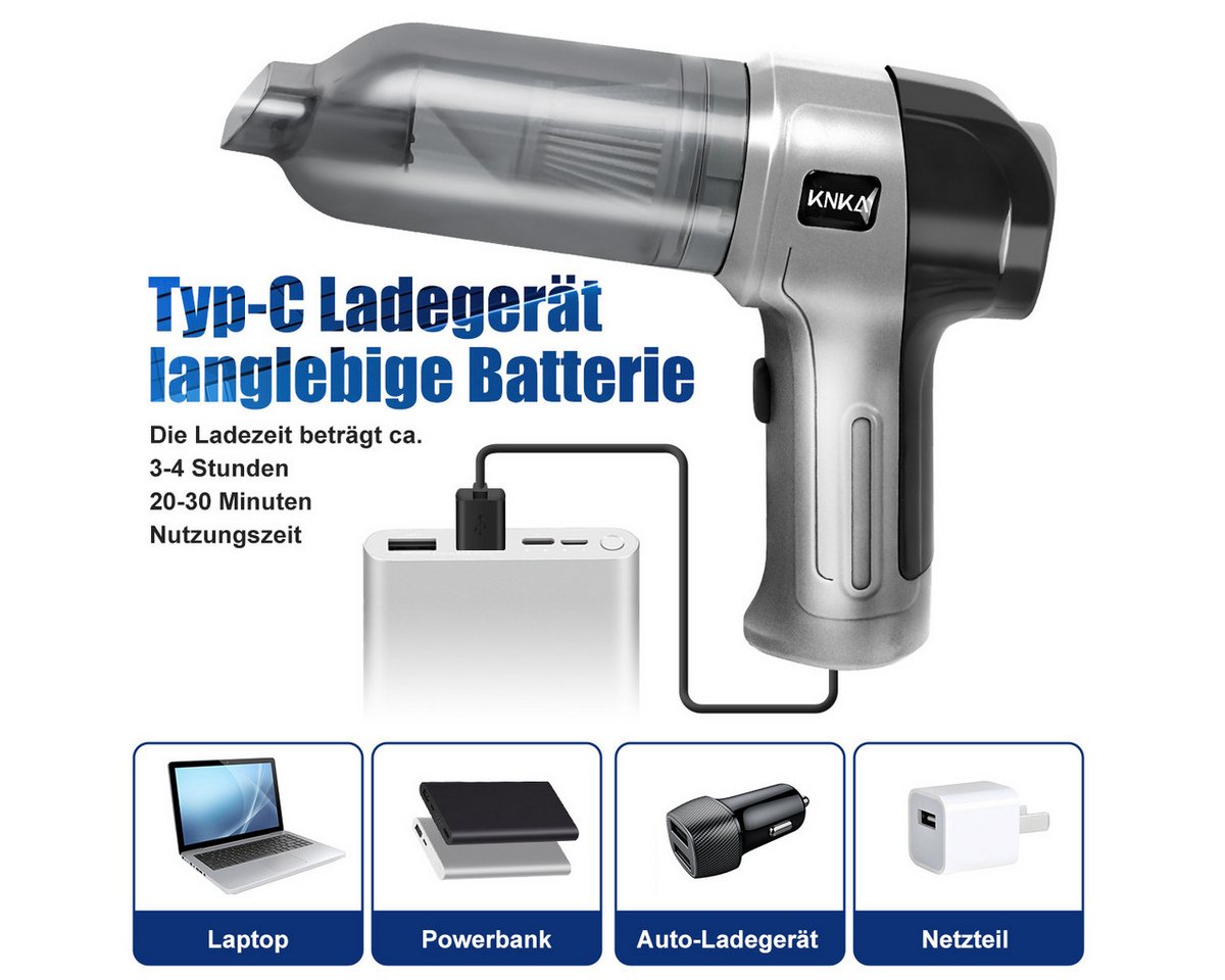 KNKA Akku-Handstaubsauger 3 in 1 Auto-Staubsauger,9000pa USB aufladbar Tragbar Mini Staubsauger, 120 W, kabellos, mit HEPA-Filter, für Büro Genutzt, Haus, Küche, Tierhaare Bild 5