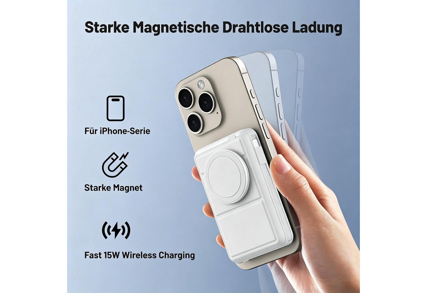 AIBISTAR 10000mAh Magnetisch MagSafe Powerbank mit 2 Kabel Klappständer LED Powerbank Magnet-Powerbank 10000 mAh, Magnetisches Wireless Charging,Kompatibel mit iPhone 12-17 Bild 4