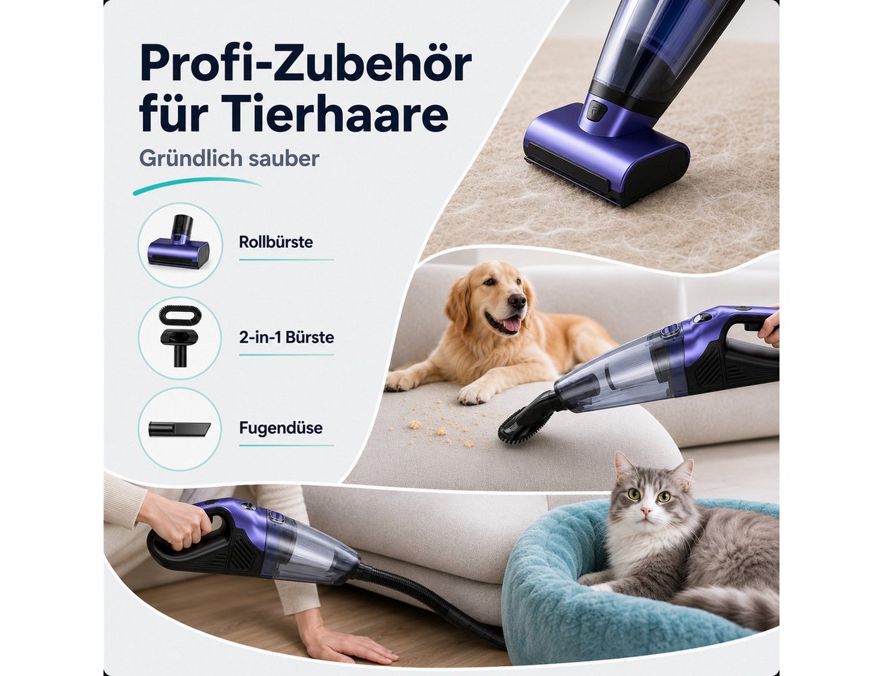 Lapalife Akku-Handstaubsauger Kabellos Stark Autostaubsauger 25000Pa Tragbarer Mini Staubsauger, Lange Akkulaufzeit 10400mAh für Sofas Autos Hundehaare Bild 3