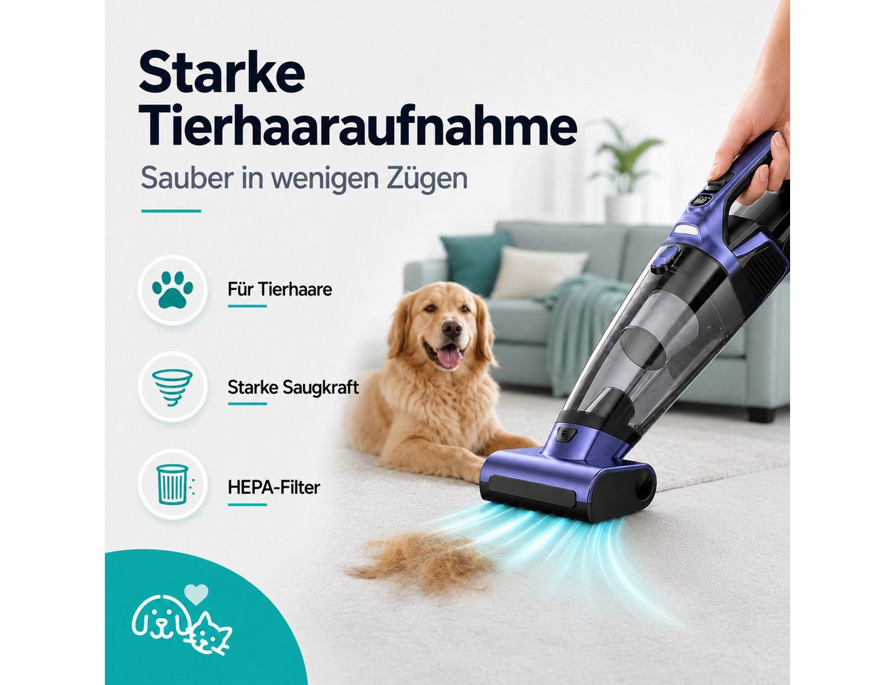 Lapalife Akku-Handstaubsauger Kabellos Stark Autostaubsauger 25000Pa Tragbarer Mini Staubsauger, Lange Akkulaufzeit 10400mAh für Sofas Autos Hundehaare Bild 4