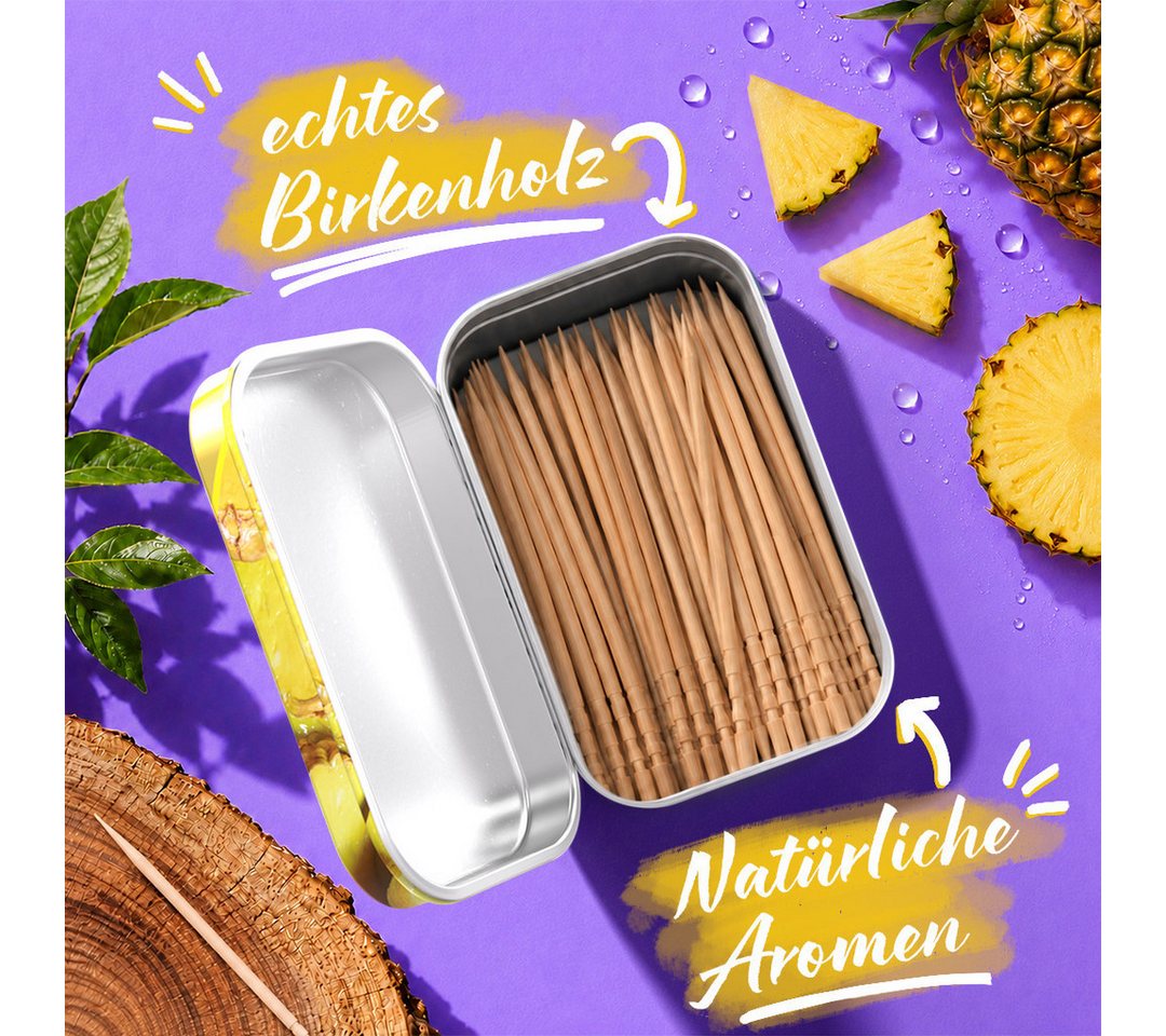 Wunder Zahnstocher Mundpflegecenter Wunder Zahnstocher mit Geschmack - Metalldose - Ananas, frischer Atem - Alternative zu Kaugummi - Zuckerfrei & kalorienfrei Bild 2