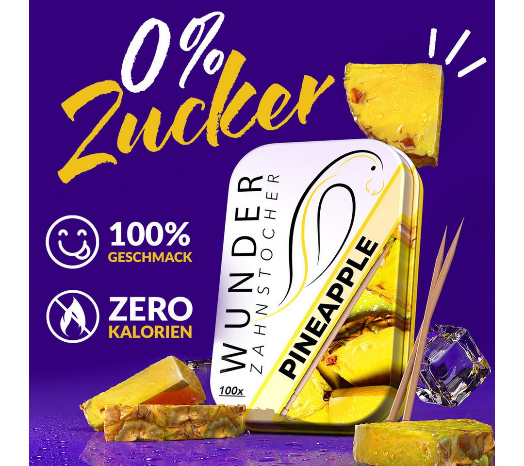 Wunder Zahnstocher Mundpflegecenter Wunder Zahnstocher mit Geschmack - Metalldose - Ananas, frischer Atem - Alternative zu Kaugummi - Zuckerfrei & kalorienfrei Bild 4