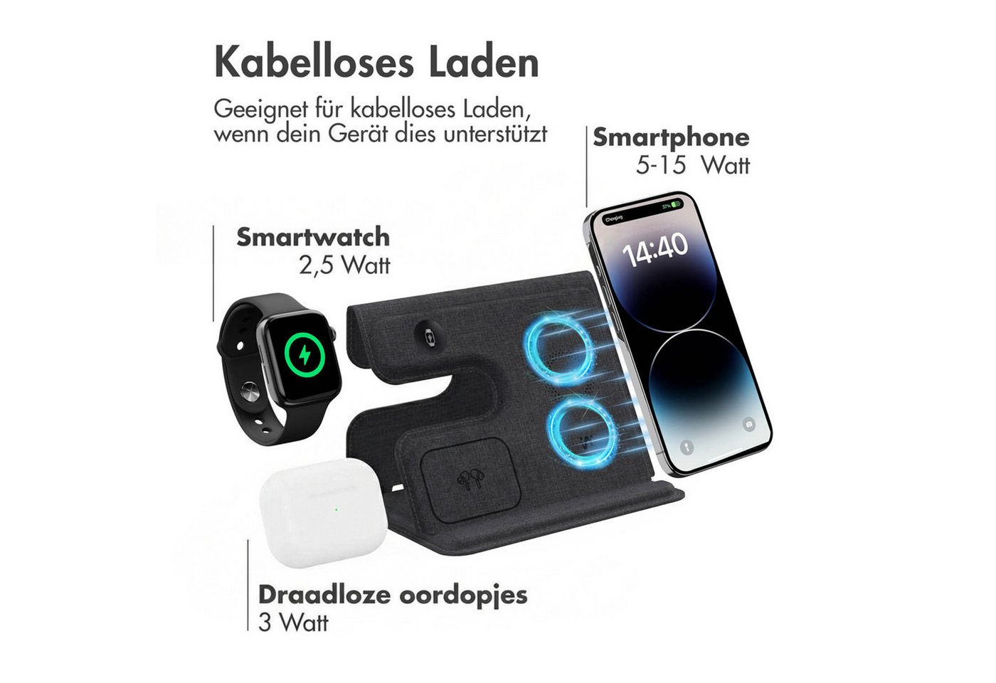 imoshion imoshion 3-in-1 Faltbares kabelloses Ladegerät Apple - iPhone / AirPod Wireless Charger (1-tlg) Bild 2