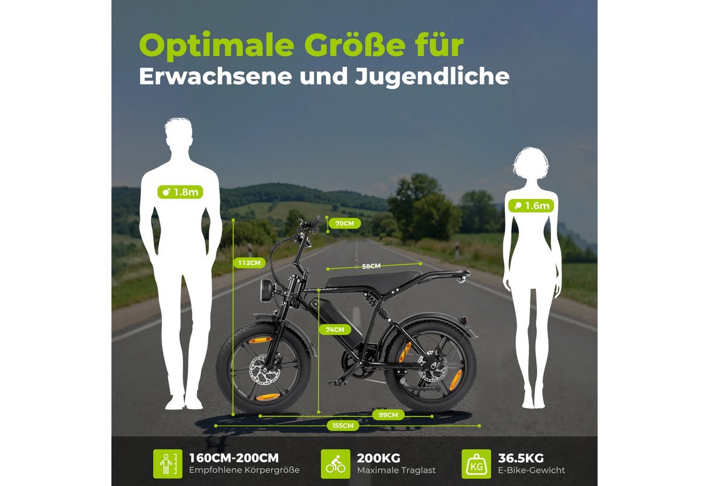 Vankel E-Bike Cityrad E6-3.0 Elektrofahrrad 20” x 4 Damen u. Herren Pedelec 720Wh Max.108KM, Heckmotor, 720 Wh, Pedelec, Elektrofahrrad E-Mountainbike für Erwachsene, E-bikes Bild 2