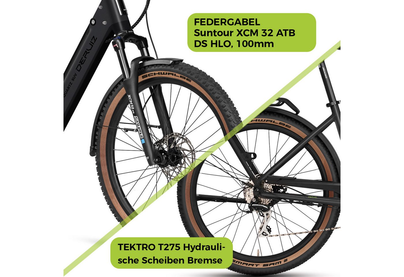 DERUIZ E-Bike Trekkingrad 28 Zoll, Quartz/Quartz SUV, 160km, Bluetooth & APP, Tiefeinsteiger, 8 Gang SHIMANO Acera RD-M360 SGS Schaltwerk, Kettenschaltung, Heckmotor, 644 Wh, (Federgabel mit Lockout, Drehmomentsensor + Kadenzsensor, bis zu 170kg), SUV, Aluminiumrahmen, 120Lux Licht, Elektrofahrrad für Damen Herren Bild 5