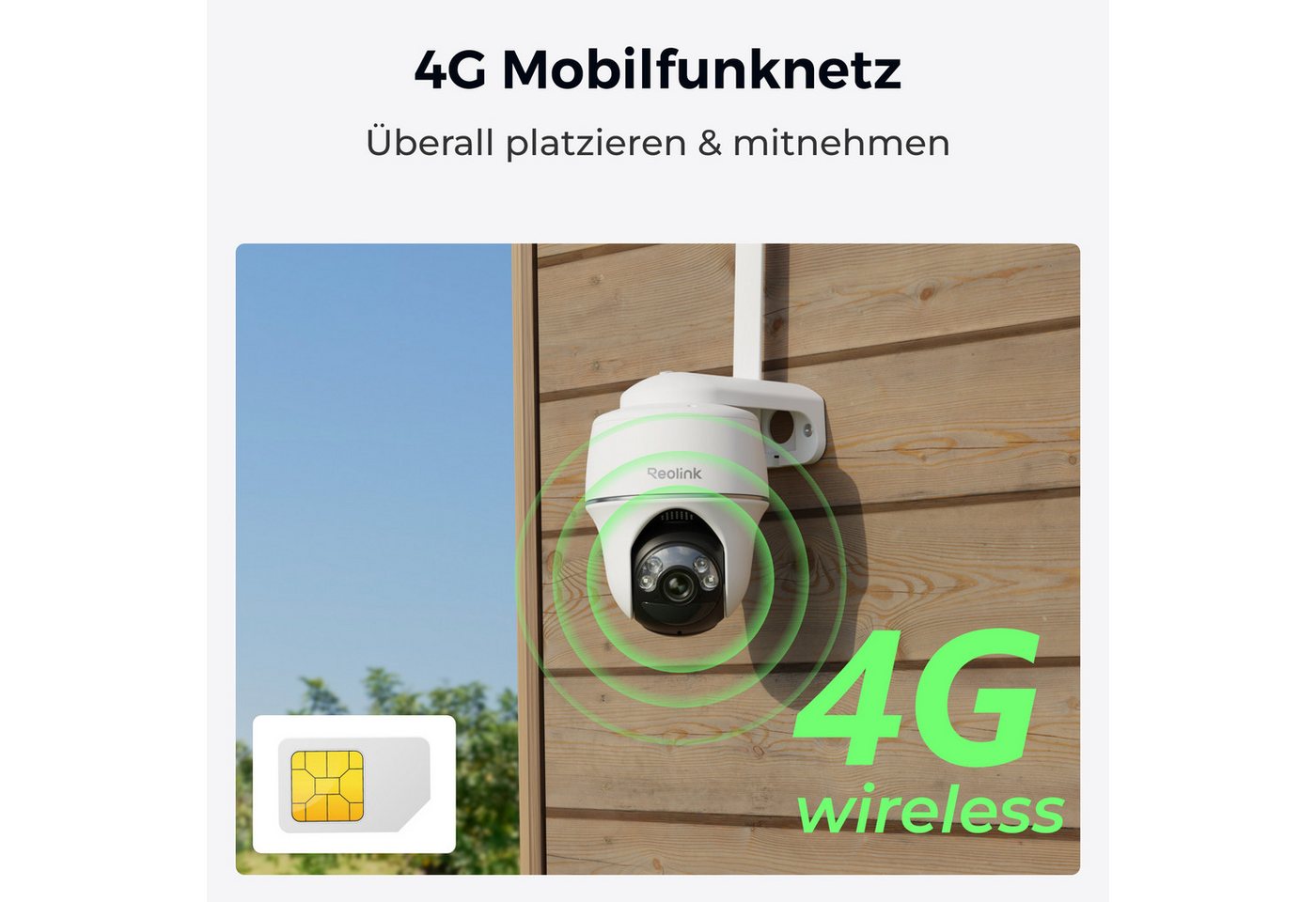 Reolink Überwachungskamera Go PT Plus+Solarpanel 5MP 3G/4G LTE 355°/140° Schwenkbare PTZ Akku (Campingbus, Farm, Außenbereich, Wald, Straße, 2-tlg., mit SIM-Kartenslot+32GB SD Karte,Intelligenter Erkennung,IR-Nachtsicht)