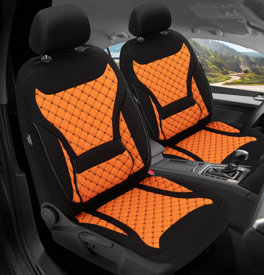 BREMER SITZBEZÜGE Autositzbezug für Renault Kangoo BJ ab 2021 (ZM3), Set, 2-tlg., Schonbezüge Sitzbezüge Fahrer und Beifahrer, in Schwarz/Orange Bild 4