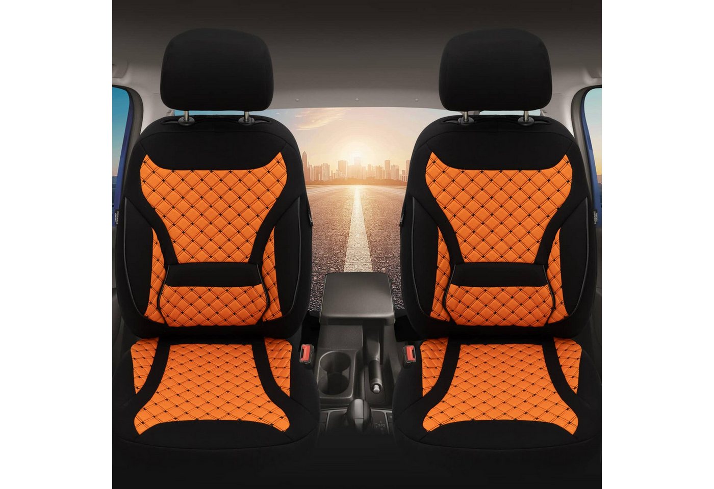 BREMER SITZBEZÜGE Autositzbezug für Renault Kangoo BJ ab 2021 (ZM3), Set, 2-tlg., Schonbezüge Sitzbezüge Fahrer und Beifahrer, in Schwarz/Orange Bild 5