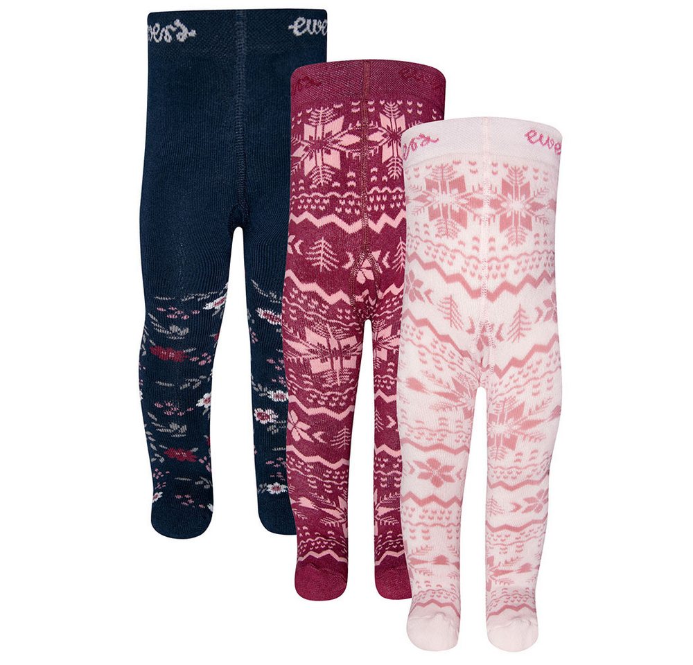 Ewers Thermostrumpfhose Thermo Strumpfhose 3er Pack Blumen 70% Baumwolle, 27% Polyamid, 3% Elasthan