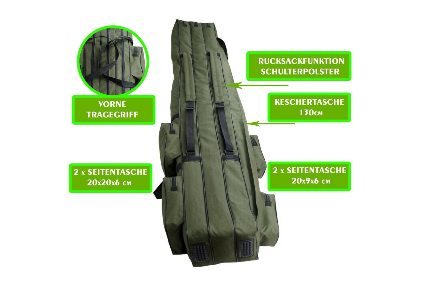 Aves-24 Angelrutentasche Rutenfutteral PREMIUM RUTENTASCHE Angeltasche 2, 3 Kammer 150 - 190cm, 160 cm, 3 Kammern Bild 3