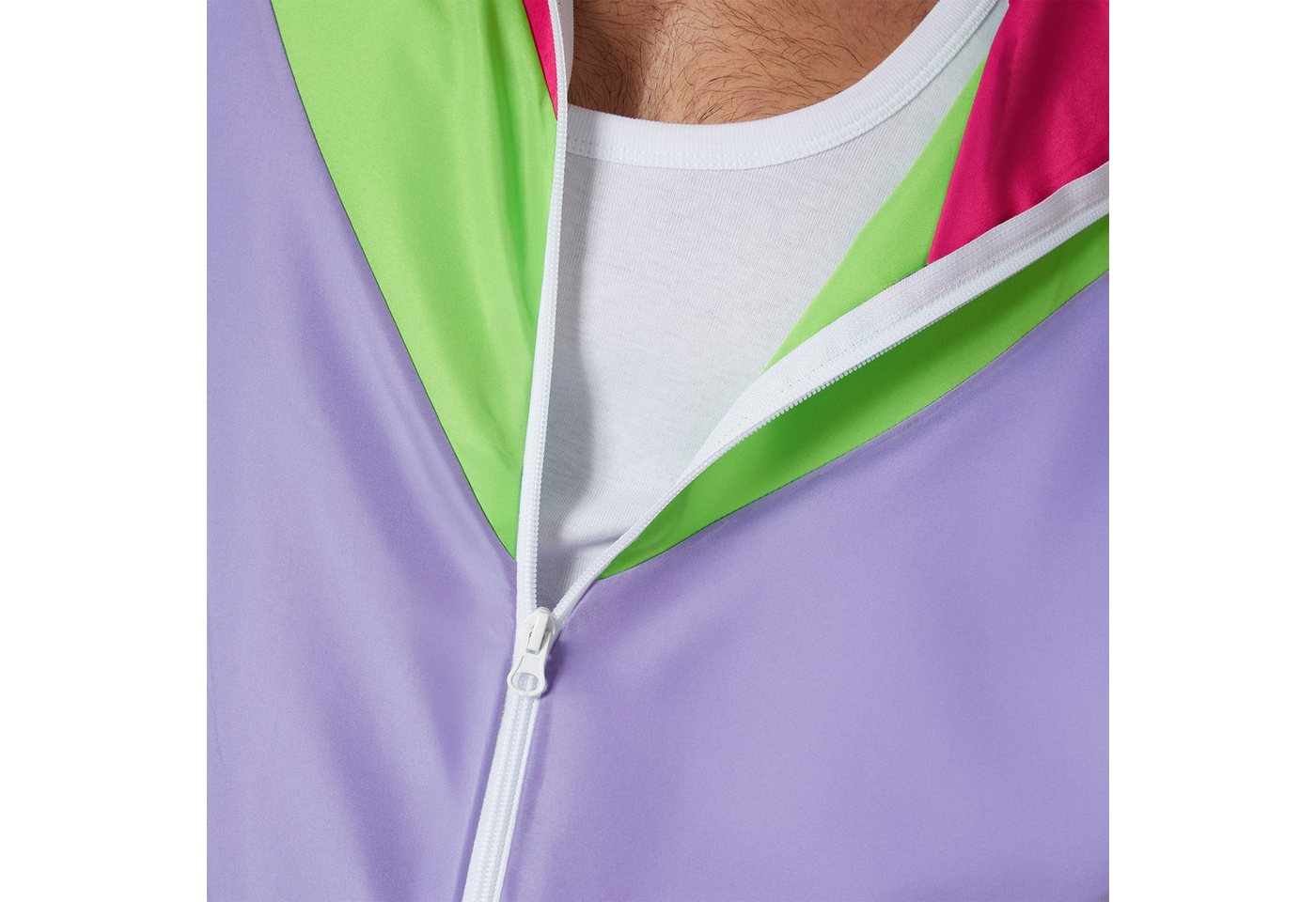 dressforfun Kostüm Retro-Trainingsanzug/80er-/90er-Jahre-Jogginganzug, in lila, Gr. XL, Bunter Retro-Style: Jacke, Leichtes und robustes Material, Fasching