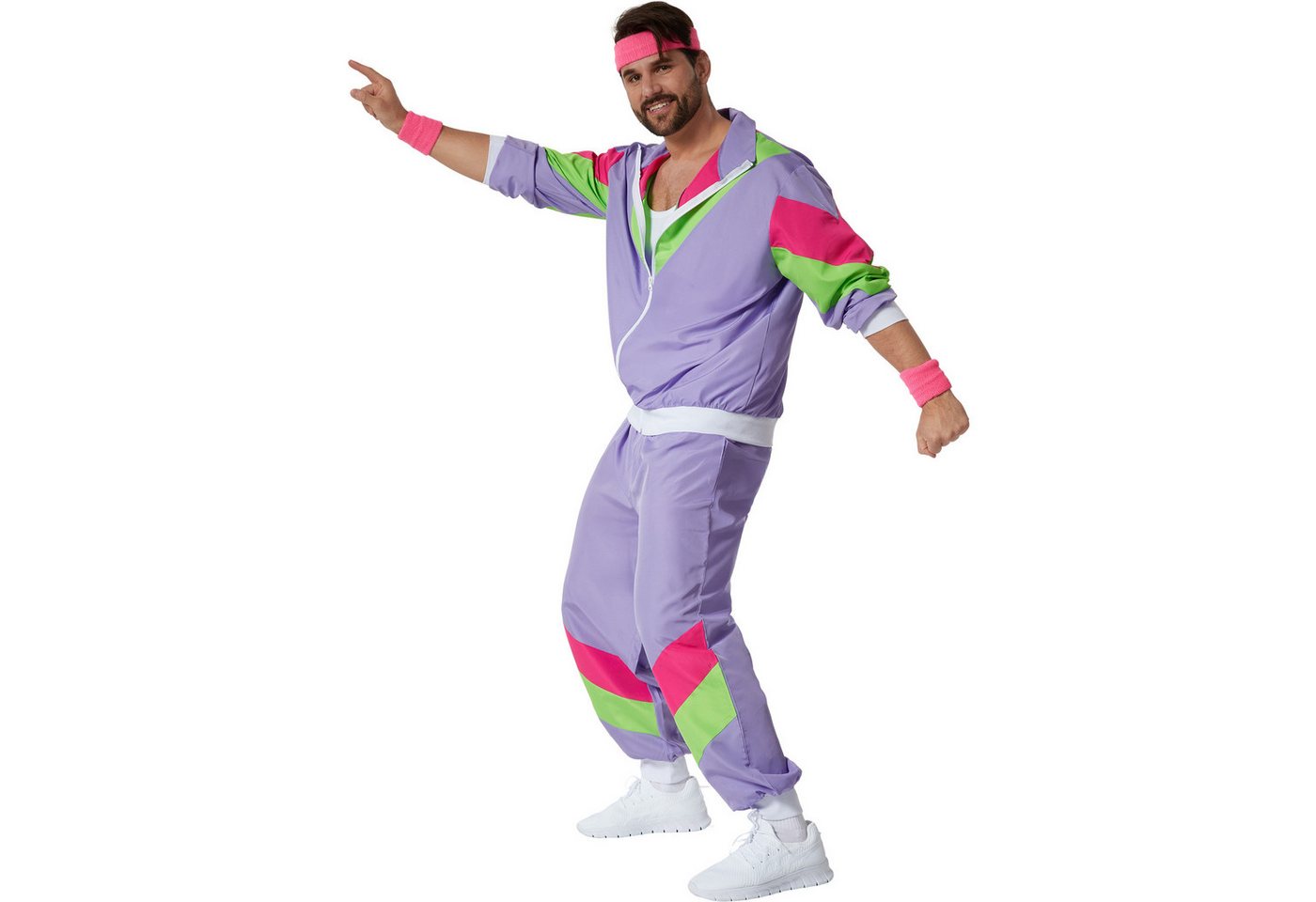 dressforfun Kostüm Retro-Trainingsanzug/80er-/90er-Jahre-Jogginganzug, in lila, Gr. XL, Bunter Retro-Style: Jacke, Leichtes und robustes Material, Fasching Bild 5