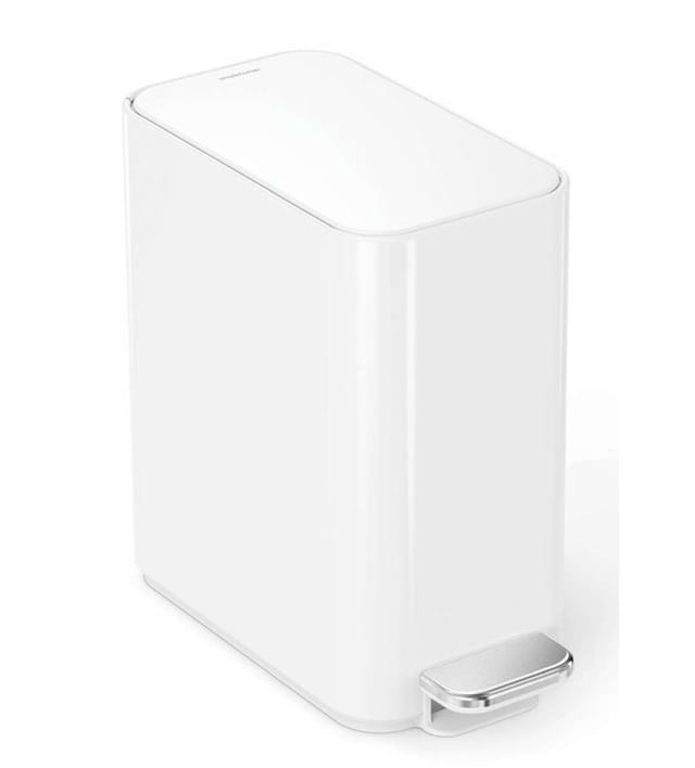 Simplehuman 5L schlanker Pedaleimer, weißer Edelstahl