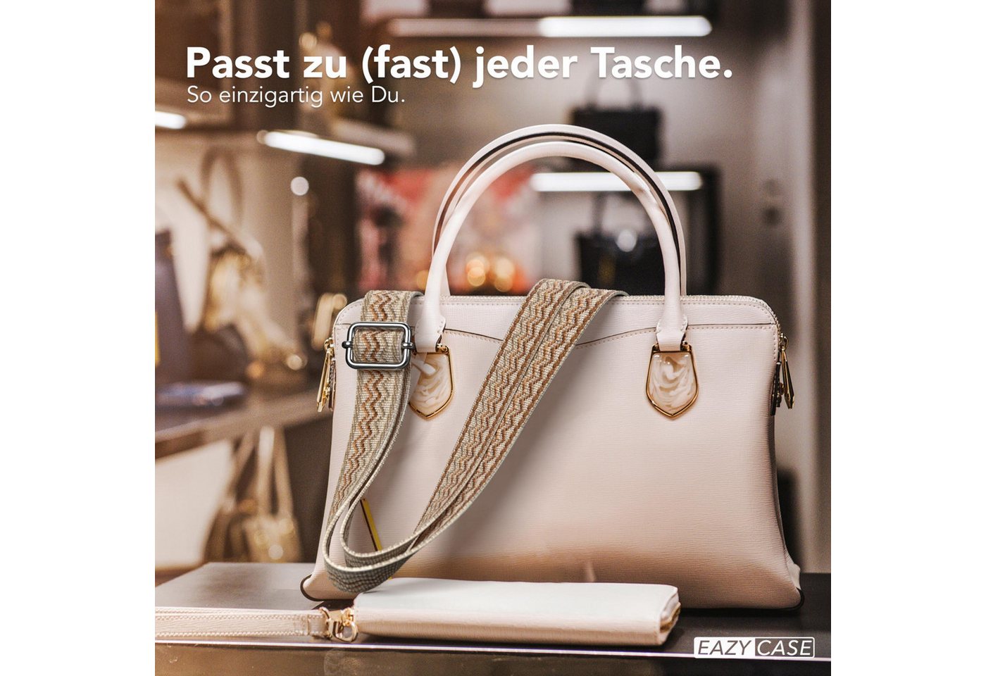 EAZY CASE Schulterriemen Ersatz Taschenriemen Boho Style Buntes Taschenband Universal Wave Style Festival Accessoire Beige Bild 5