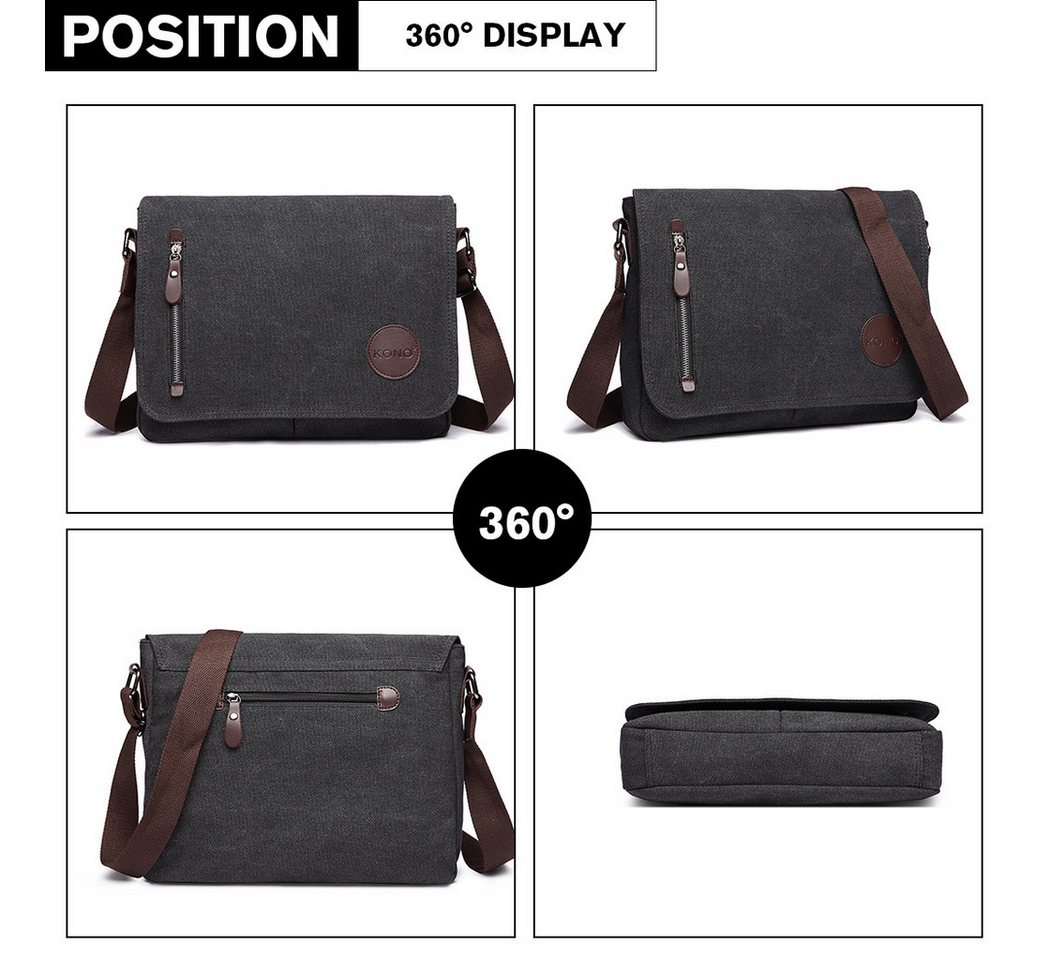 KONO Messenger Bag Leinwand Laptop Messenger Tasche 13,5" für Herren&Damen Bild 2