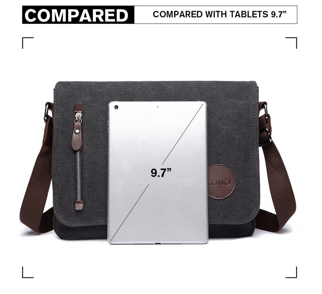 KONO Messenger Bag Leinwand Laptop Messenger Tasche 13,5" für Herren&Damen Bild 3