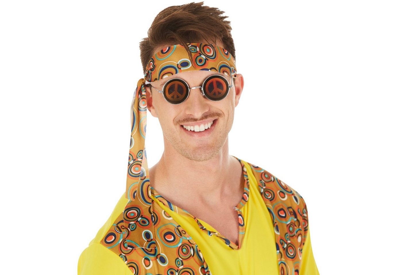 dressforfun Hippie-Kostüm Tänzerin/Partygängerin, in der Farbe bunt, Gr. L, inkl. Haarband, Jersey-Elastik-Oberteil mit Weste, Gummizughose, 60er-/70er-Look Bild 5