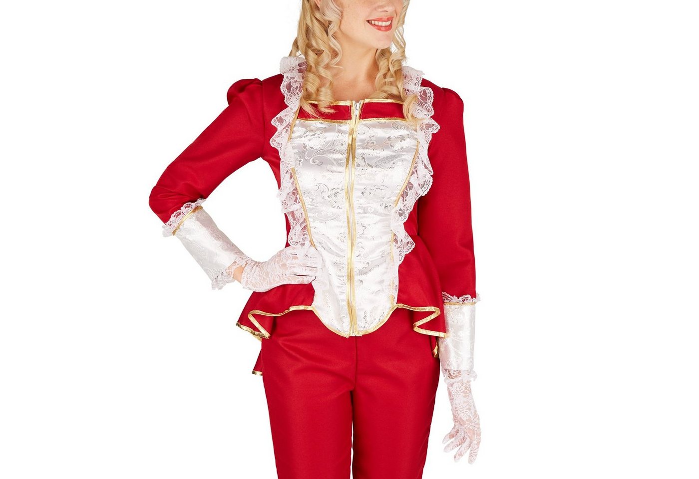 dressforfun Kostüm Edelfrau/Aristokratin, in rot/weiß, Gr. M, Bequeme und zugleich Hose, Traumhaftes Faschingskostüm für Frauen, Oberteil mit Reißverschl. Bild 3
