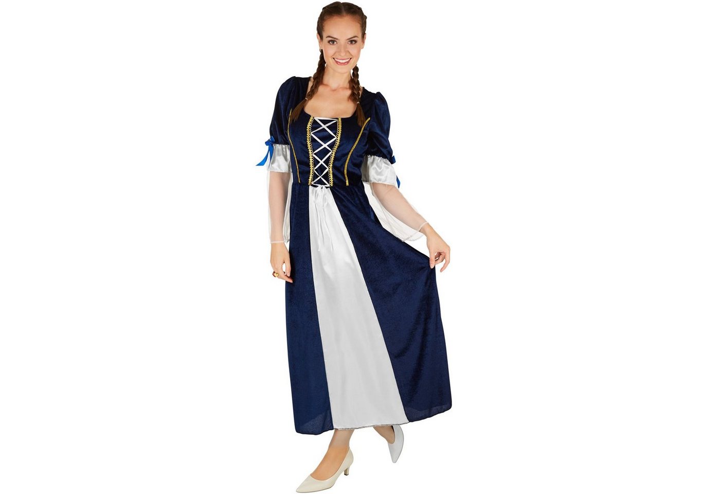 dressforfun Kostüm Prinzessin/Adelige, in blau/weiß, Gr. M, Das Kostüm ist auch ideal, Königstochter-Kleid, Besteht aus wundervollem Satin und Pannesamt