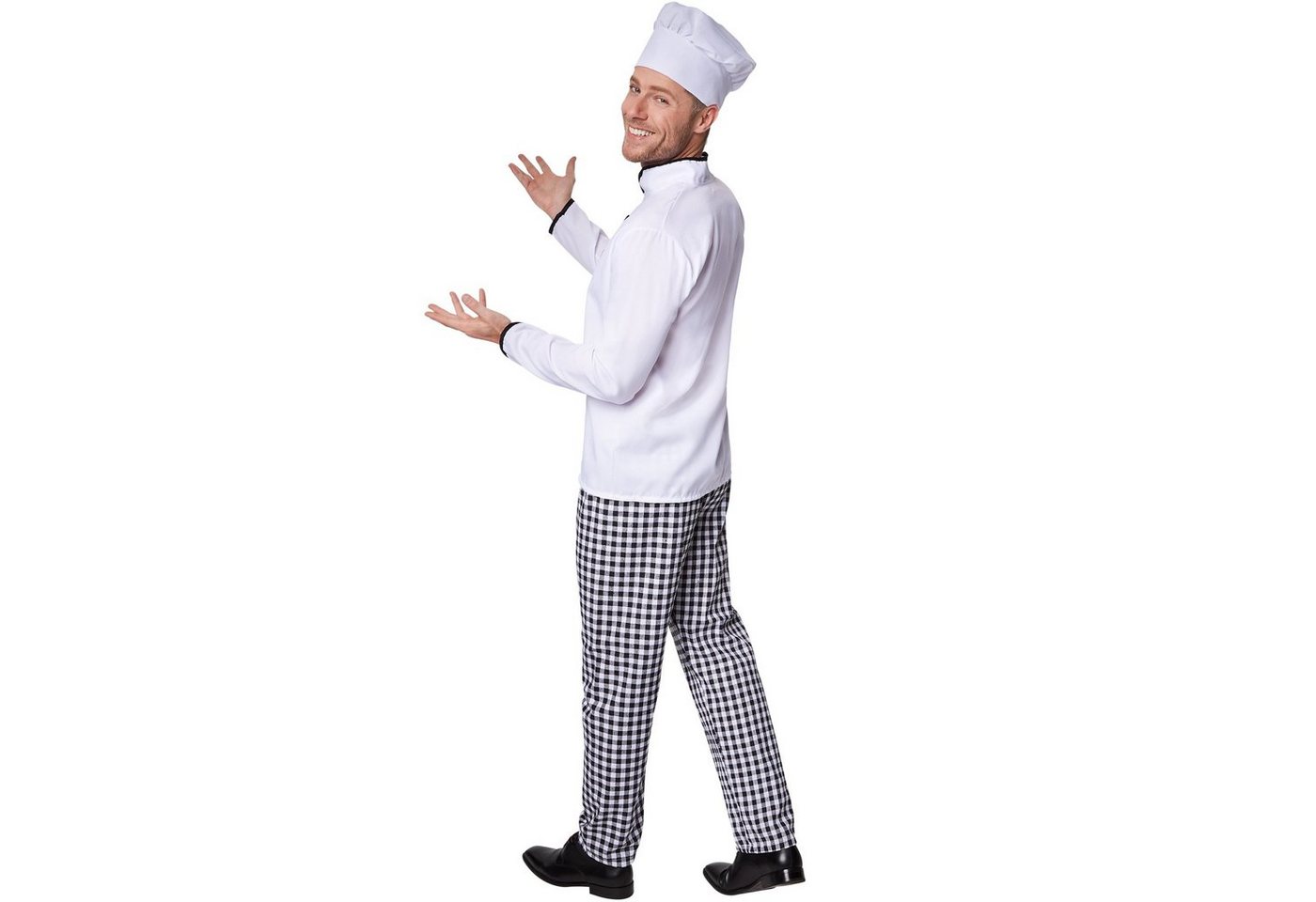 dressforfun Kostüm Koch, auch Chefkoch, Gr. S, Passende karierte Hose, Inkl. Kochhut, in der Farbe schwarz/weiß, Schön gearbeitetes Küchenchef-Jackett Bild 2