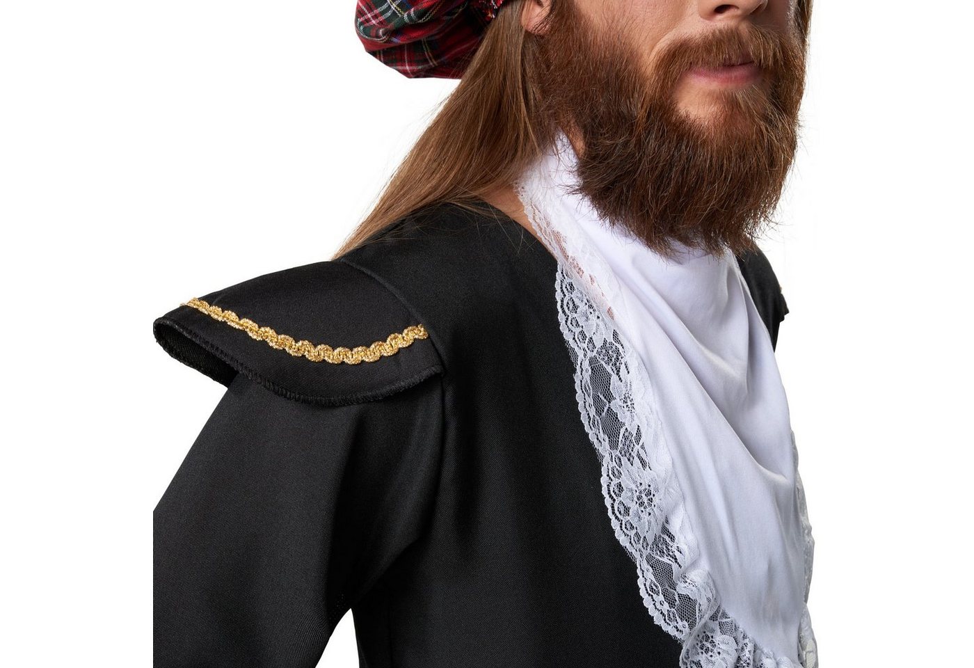 dressforfun Kostüm Hochländer/Schottländer, in schwarz/rot, Gr. L, Edles Schottenkostüm, Ballonmütze mit Gummizug, Kilt mit Kniestrümpfen, Großer Spitzenkragen Bild 3