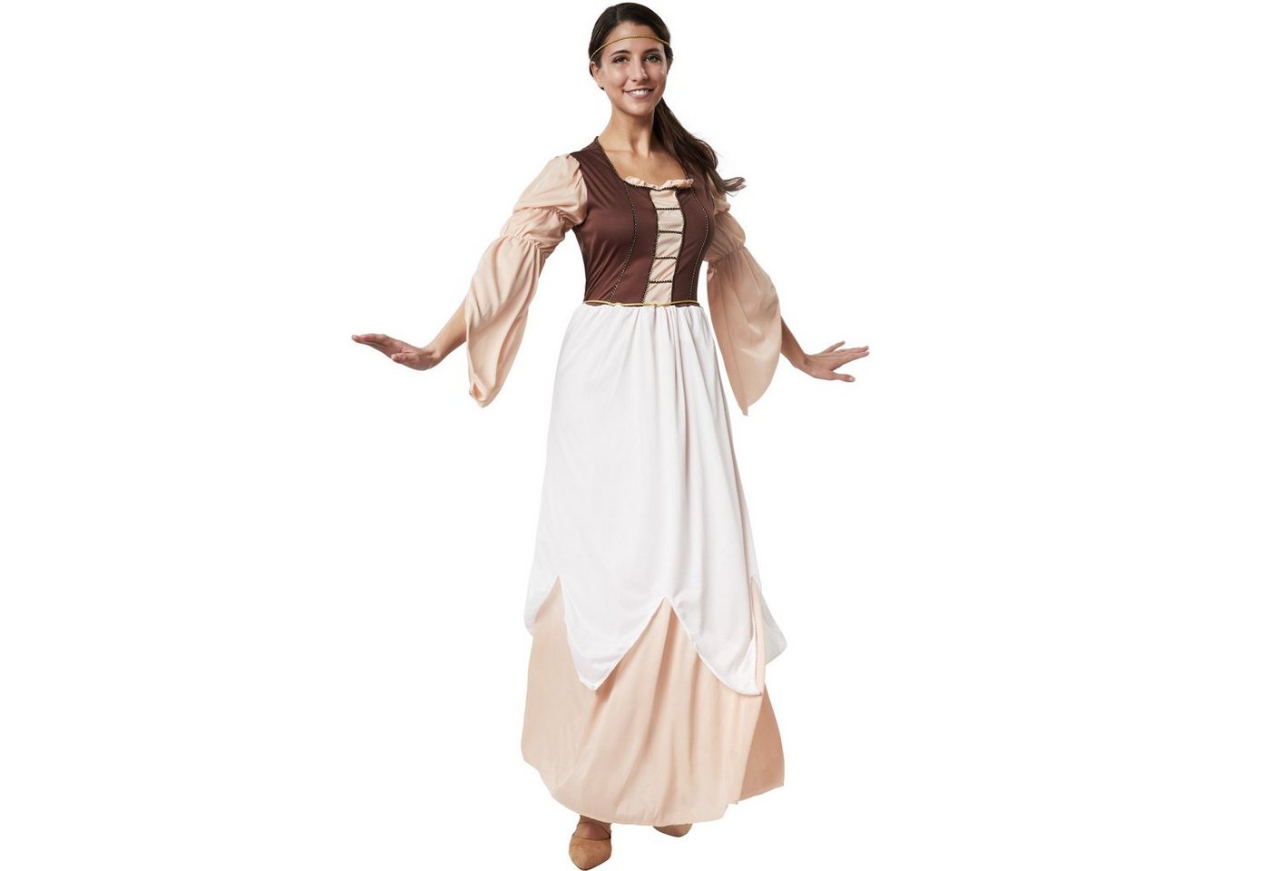 dressforfun Kostüm Arbeitertochter/Arbeitermädchen, in der Farbe braun/weiß, Gr. XL, Oberteil mit angedeuteter Korsage, Zarte Zierborte in Schwarz und Gold Bild 5