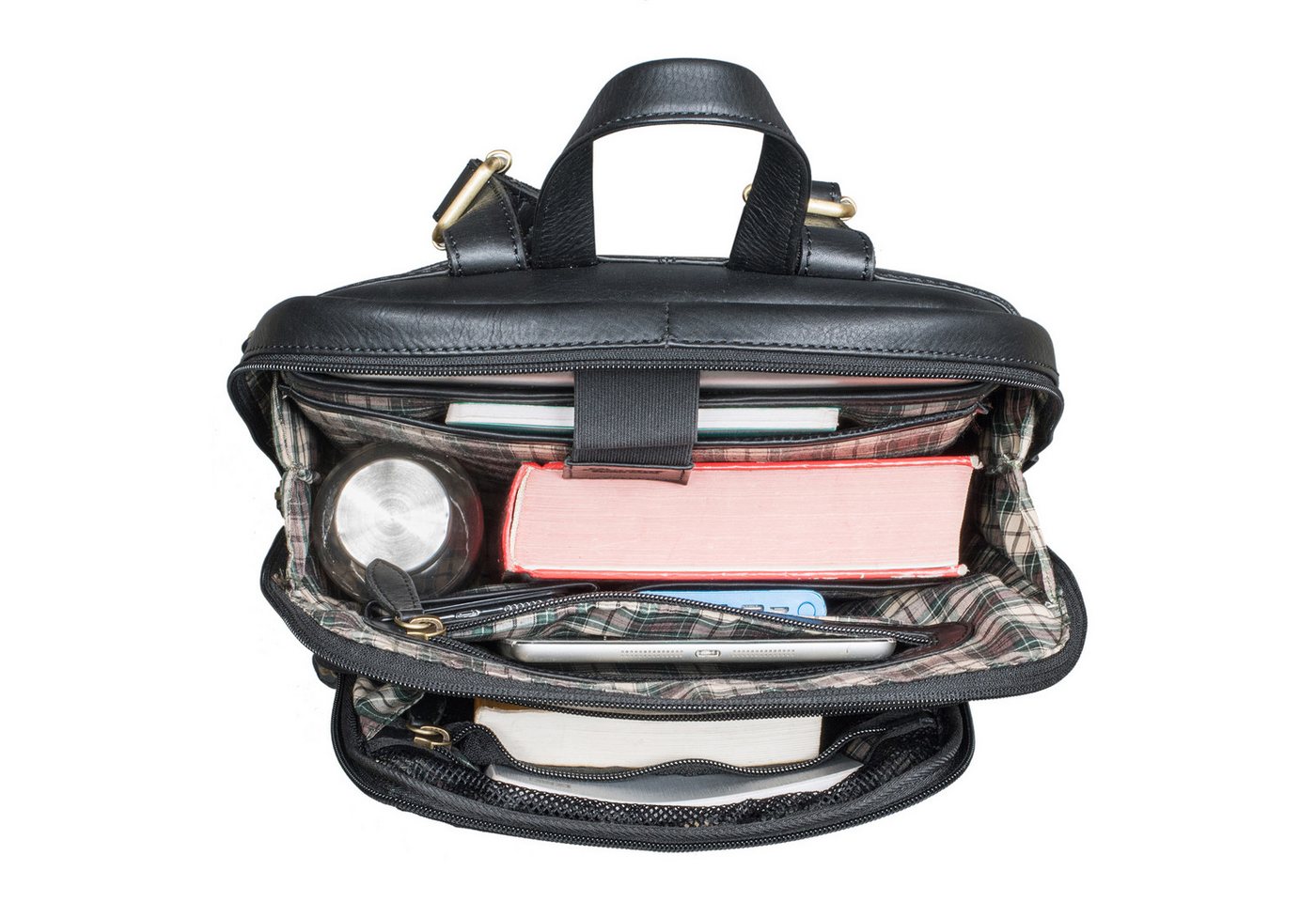 Benthill Rucksack Rucksack Echt Leder Damen Herren Daypack Backpack Lederrucksack, Reißverschlussfach