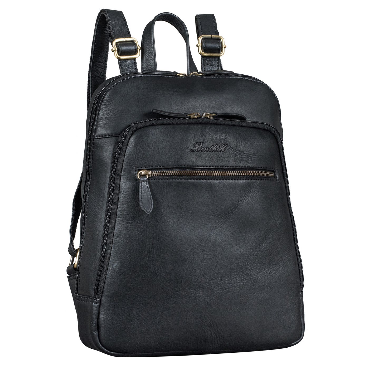 Benthill Rucksack Rucksack Echt Leder Damen Herren Daypack Backpack Lederrucksack, Reißverschlussfach Bild 3
