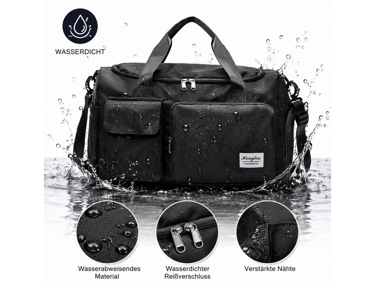 Fyrove Sporttasche Trainingstasche Damen Herren Reisetasche mit Schuhfach Nassfach (XL Reisetasche Fitness Tasche Handtasche, mit Schuhfach Nassfach viele Fächer), wasserabweisend Schultergurt Bild 3