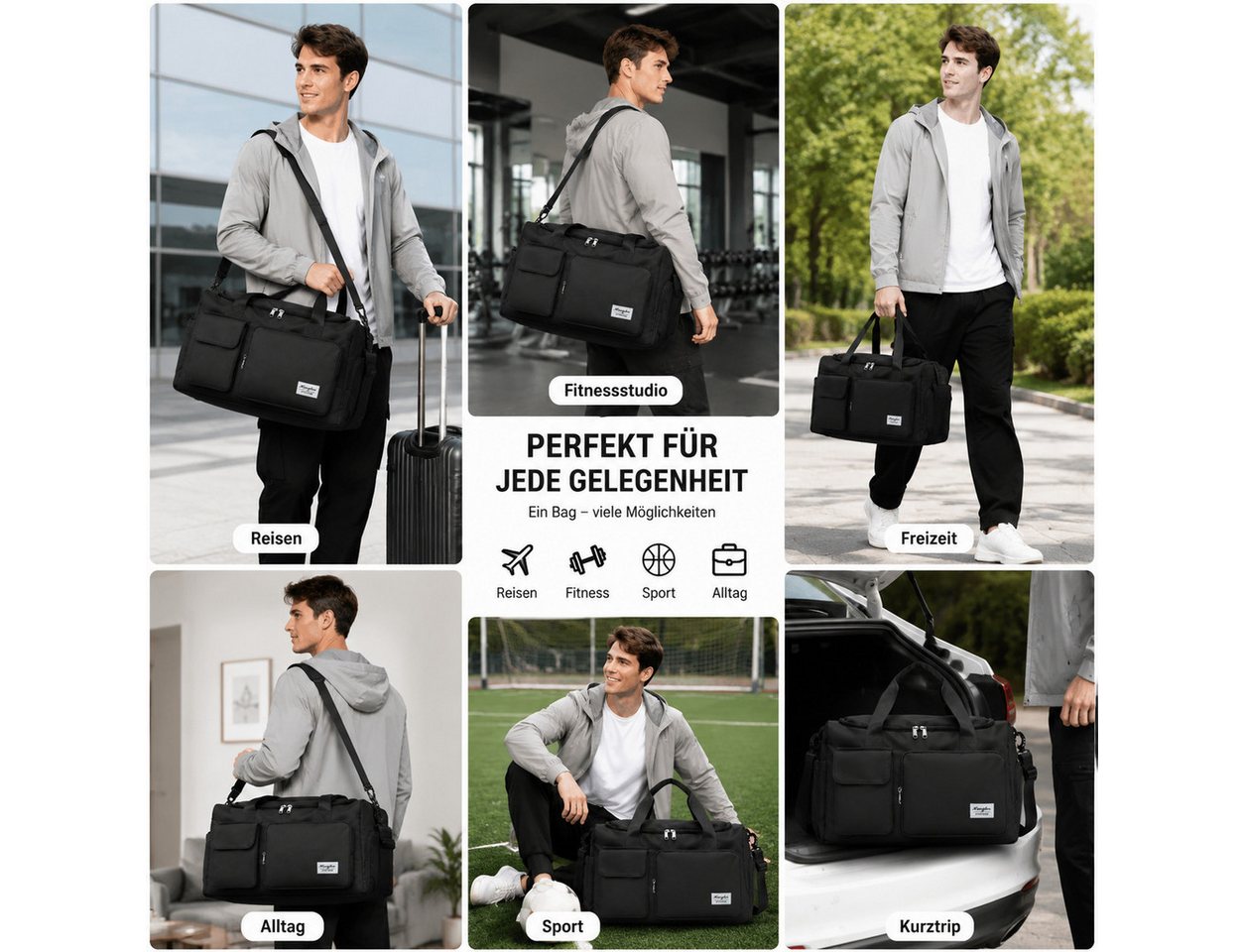 Fyrove Sporttasche Trainingstasche Damen Herren Reisetasche mit Schuhfach Nassfach (XL Reisetasche Fitness Tasche Handtasche, mit Schuhfach Nassfach viele Fächer), wasserabweisend Schultergurt Bild 4